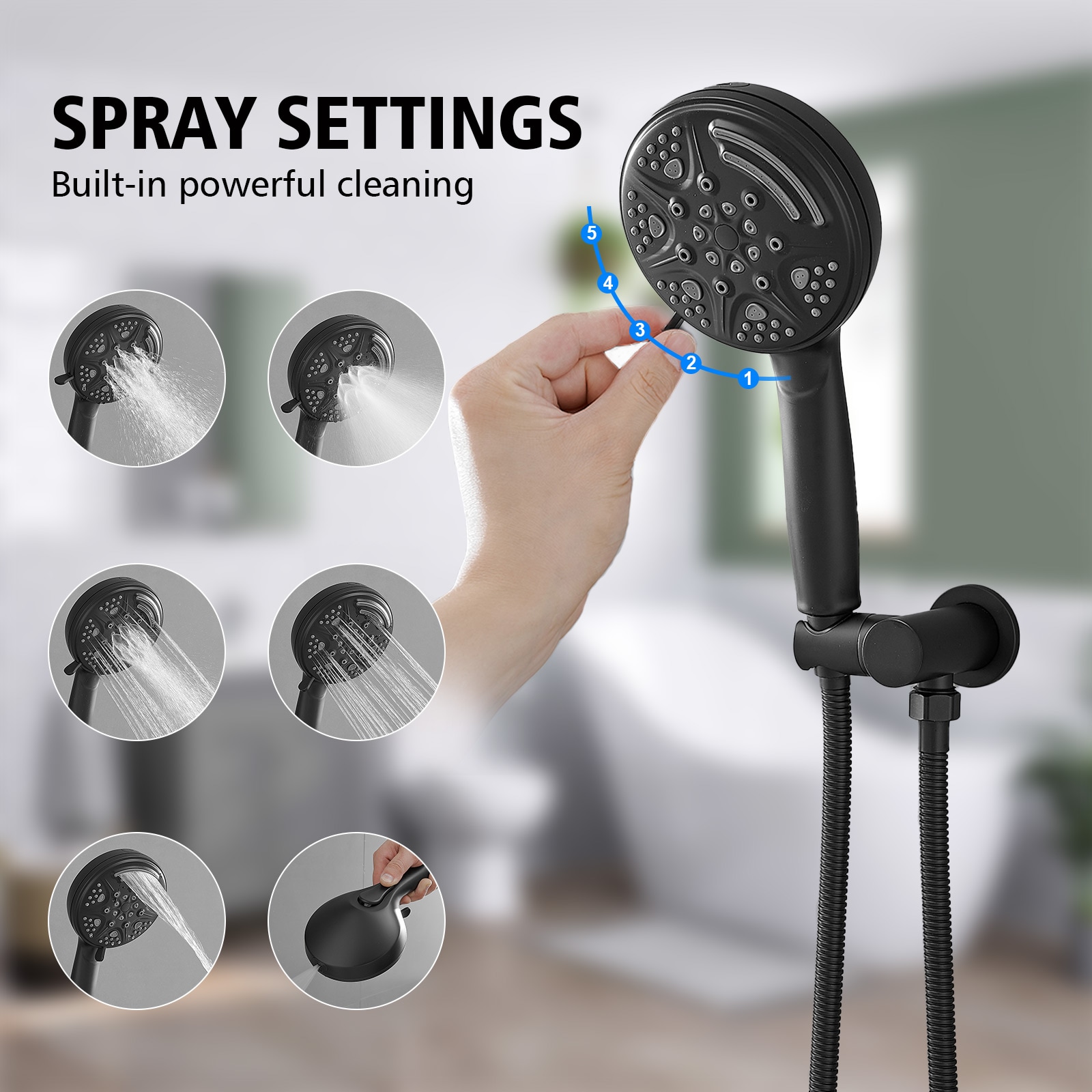 Matte Black 1-handle Multi-function 13.58-in Round Shower Faucet with Valve - Image 3