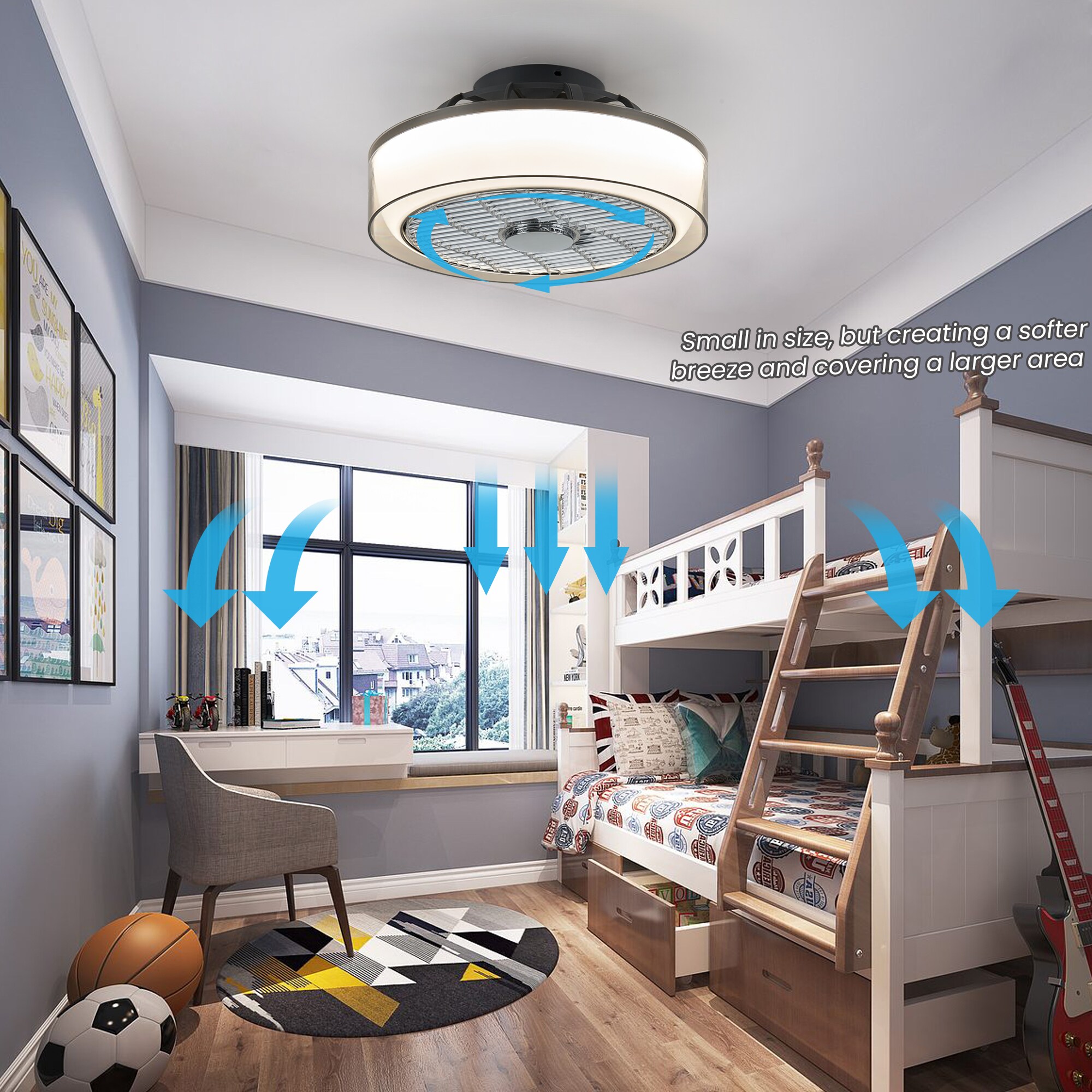 16-in Color-Changing Integrated LED Flush Mount Smart Farmhouse LED Enclosed Smoky Gray with ABS Blades Bladeless Ceiling Fan With Light - Remote Included ( 5 -Blade ) - Image 6
