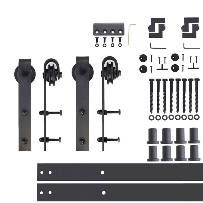 HOMACER 132-in Rustic Black Indoor J-strap Double Barn Door Hardware Kit