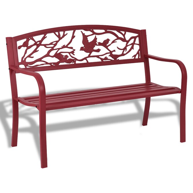 Forclover Outdoor Red Steel Park Bench 48.5-in W x 30-in H Red Steel Garden Bench