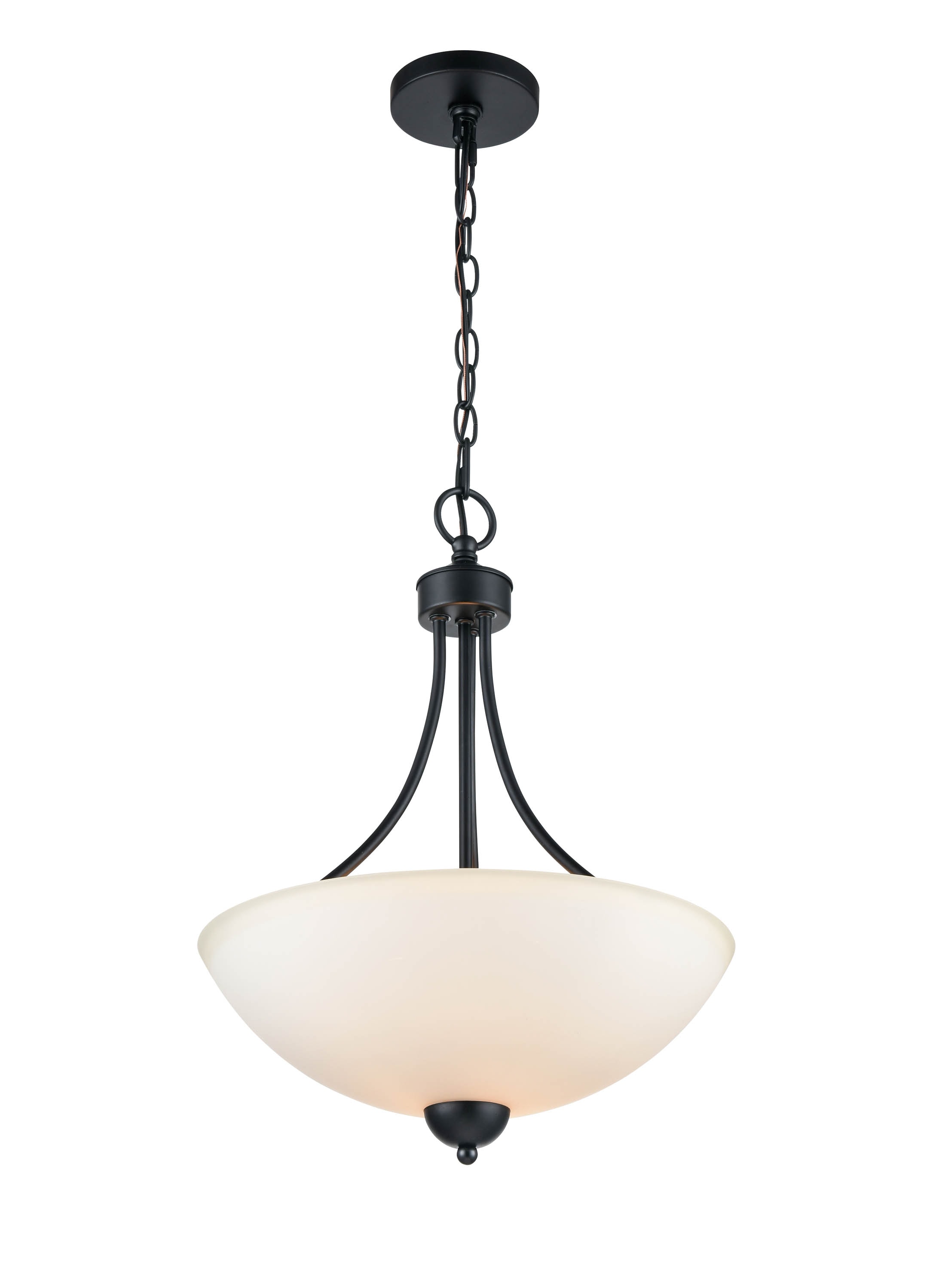 Ivey Lake 3 -Light Matte Black Traditional Etched glass Dome Medium Hanging Pendant light - Image 2