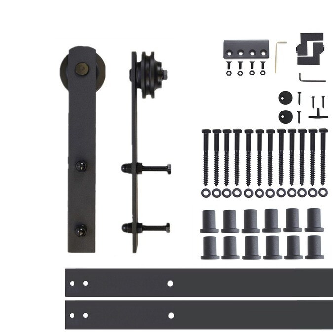 HOMACER 180-in Rustic Black Indoor I-strap Single Barn Door Hardware Kit
