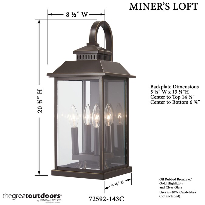 Minka Lavery Miner's Loft 4-Light 20.75-in H Oil-Rubbed Bronze Outdoor Wall Light - Image 5
