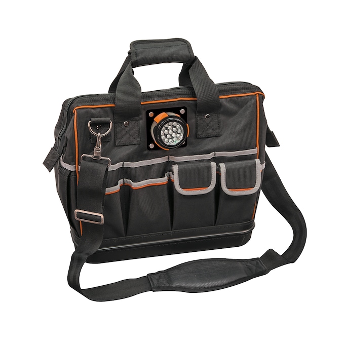 Klein Tools Tradesman Pro(TM) Lighted Tool Bag Black Ballistic Nylon 8-in Zippered Tool Bag