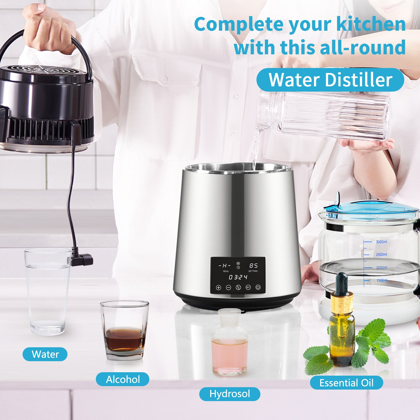 750 W 6.3 Gal/D Water Distiller Silver 1 -Cup Digital Electric kettle with Automatic Shut-Off - Image 2