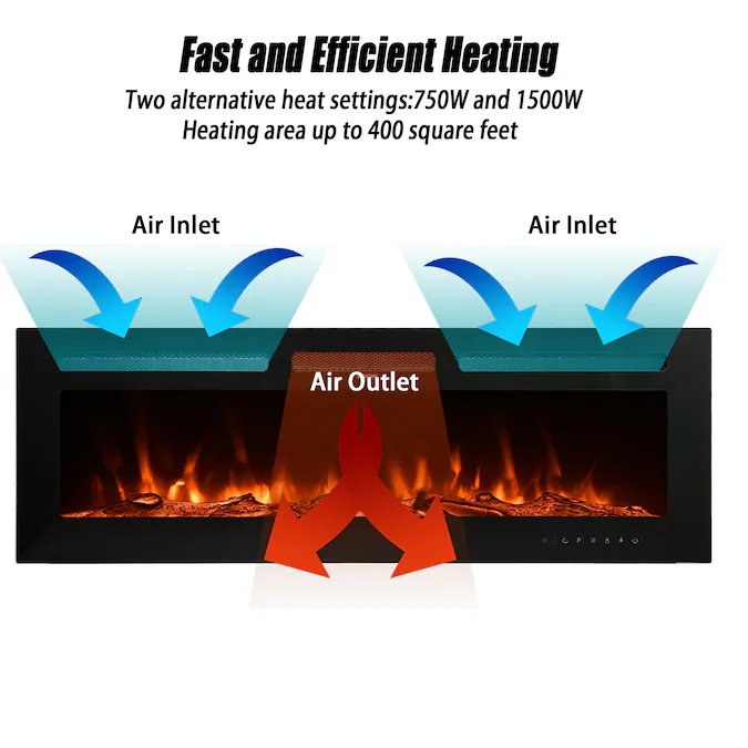 Mondawe 50-in W Black Fan-forced Wall-mount Electric Fireplace with Remote Control Included - Image 3