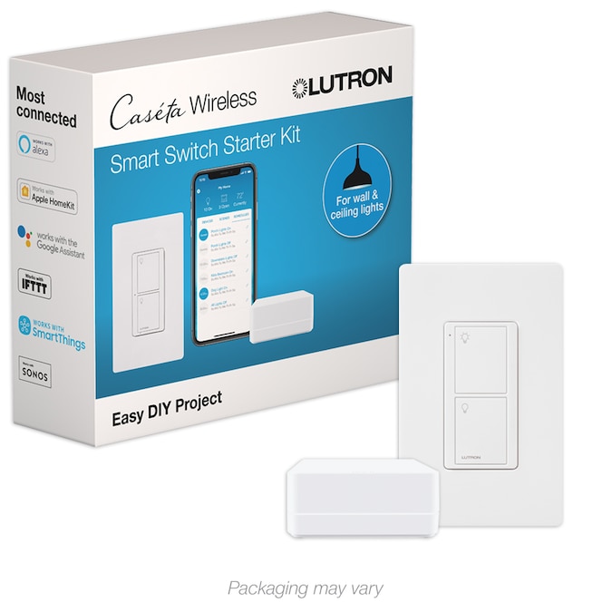 Lutron Caseta Smart Lighting 5-amp Single-pole/3-way Smart Tap Master Light Switch with Wall Plate, White