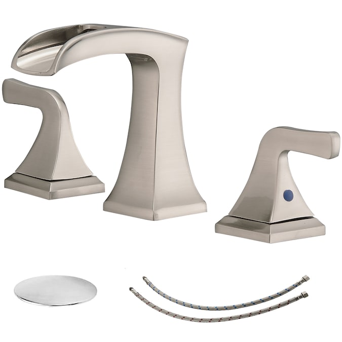 BWE Brushed Nickel Widespread 2-Handle WaterSense Waterfall Bathroom Sink Faucet with Drain