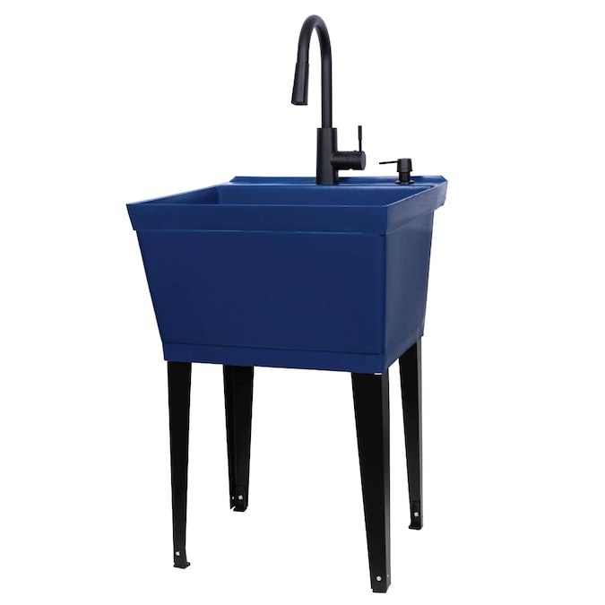 Cambridge Resources 23.5-in x 22.875-in 1-Basin Blue Freestanding Utility Tub with Drain and Faucet