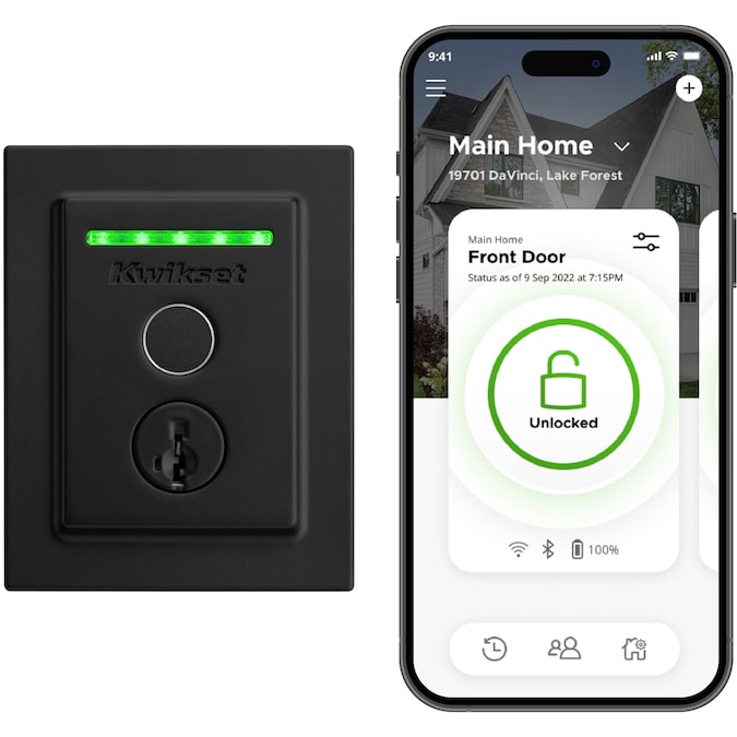 Kwikset Halo Fingerprint Contemporary Matte Black Smart Lock Electronic Deadbolt with Wifi Smartkey Fingerprint Touchscreen No Keypad