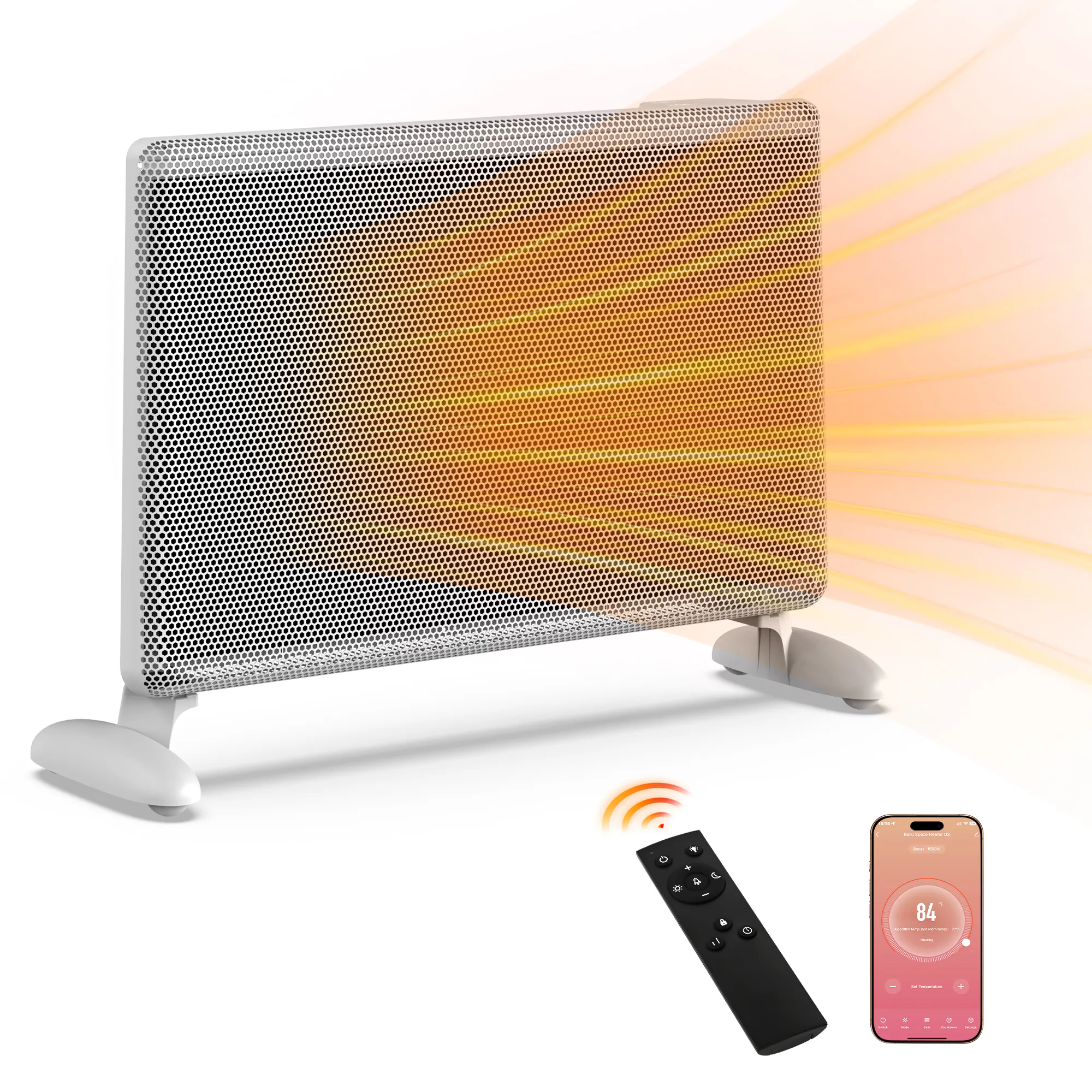 Up to 1500-Watt Convection Wall Mount Indoor Electric Space Heater with Thermostat and Remote Included