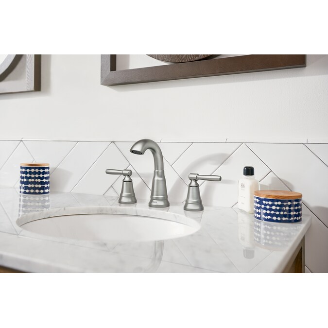 Moen Halle Spot Resist Brushed Nickel Widespread 2-Handle WaterSense Bathroom Sink Faucet with Drain