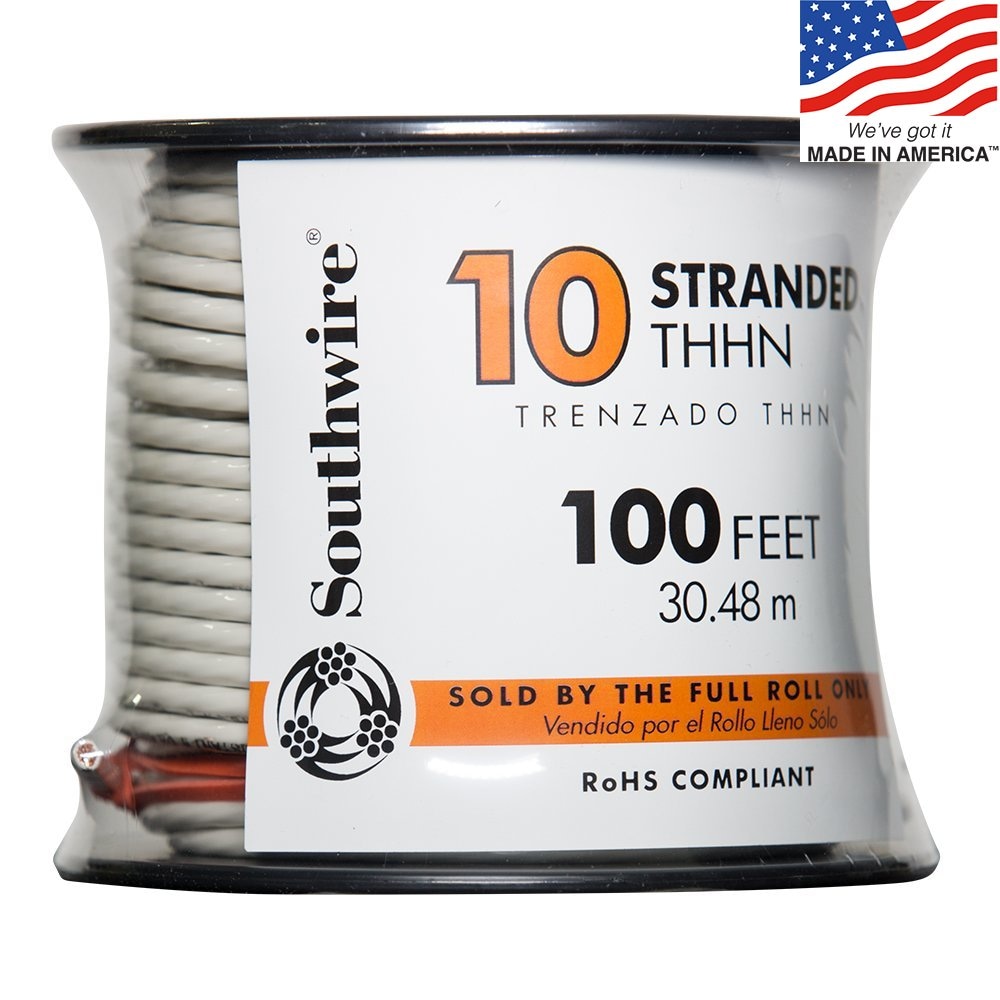 100-ft 10 -AWG White Stranded Copper THHN wire ( By-the-roll )