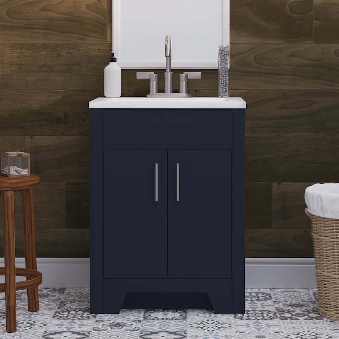 Diamond NOW Shelby 24-in Deep Blue Single Sink Bathroom Vanity with White Cultured Marble Top