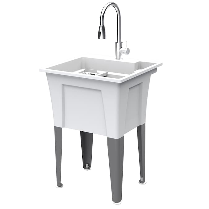 RuggedTub 24-in x 22-in 1 -Basin White Freestanding Utility tub with Drain with Faucet - Image 2