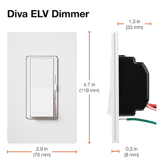 Lutron Diva ELV Single-pole Rocker Light Dimmer Switch, White - Image 6