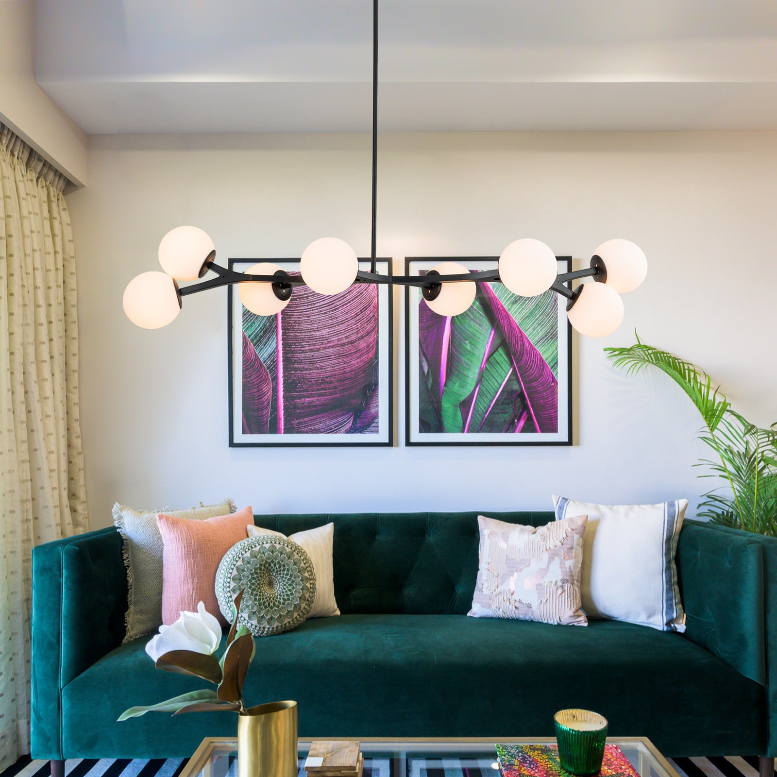 Deerfield 8 -Light Black Modern/contemporary Opal glass Linear Large Hanging Kitchen island light - Image 2