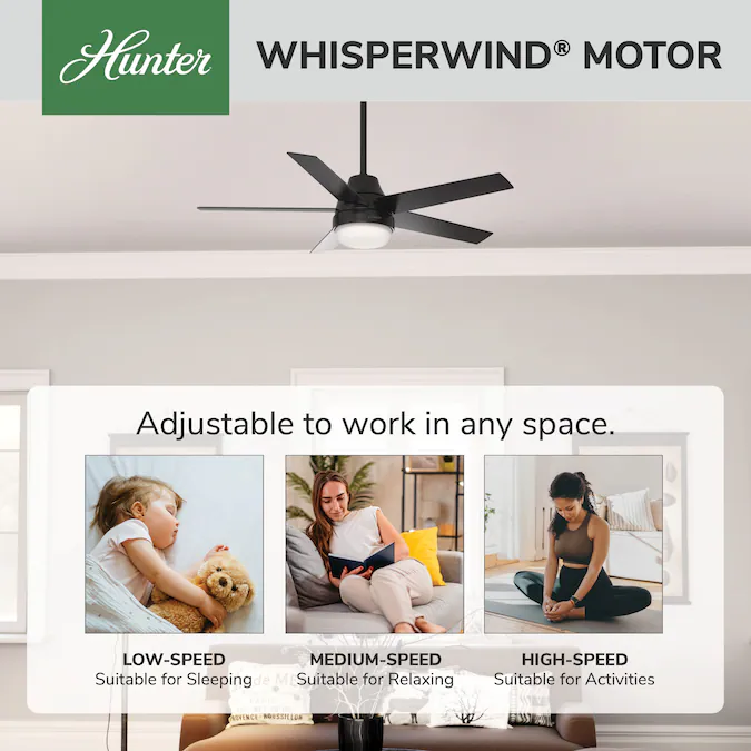 Hunter Aerodyne ENERGY STAR SIMPLEconnect 60-in Smart Matte Black with Matte Black Blades Ceiling Fan With Light - Remote Included ( 5 -Blade ) - Image 19