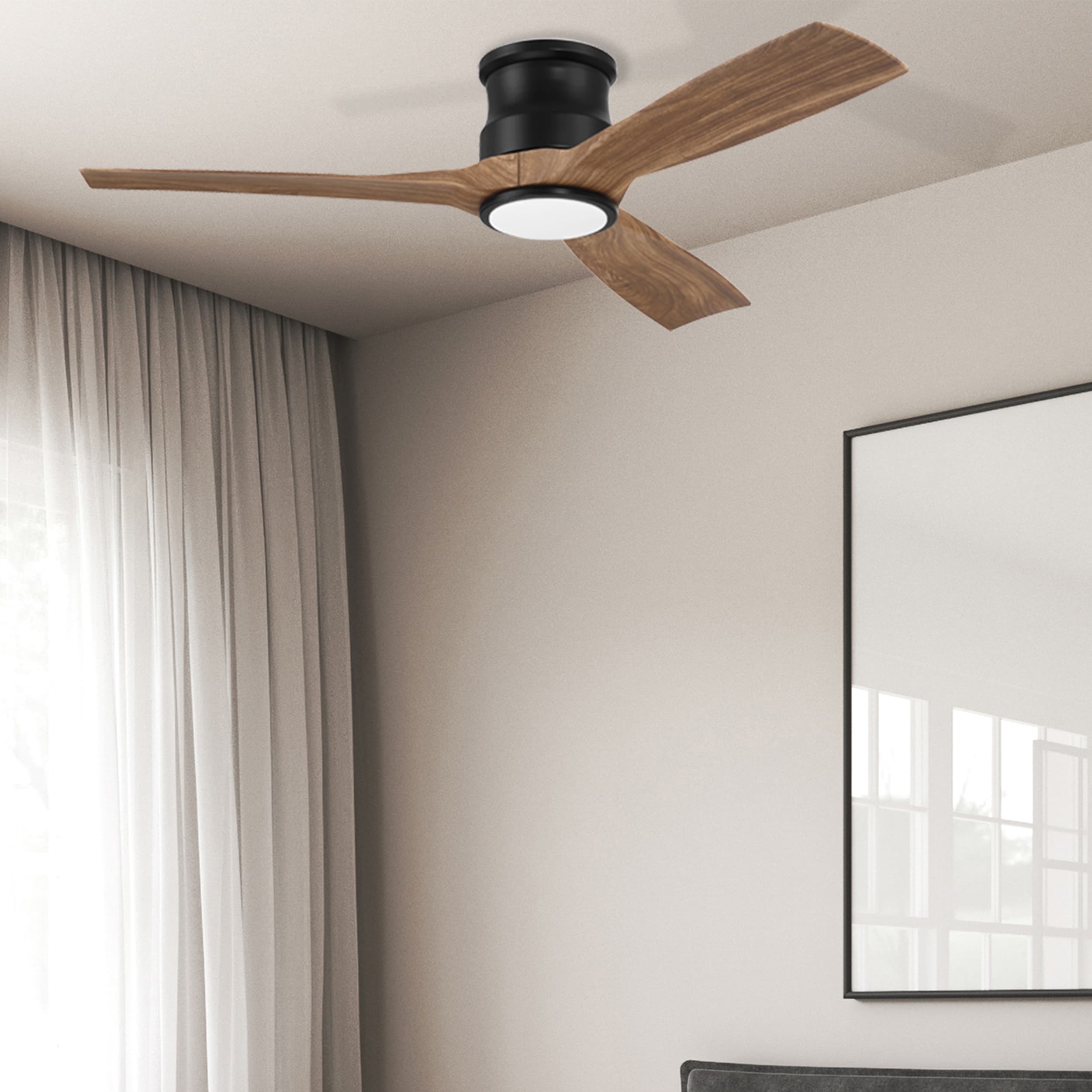 52-in Color-Changing Integrated LED Flush Mount Matte Black with Dark Walnut Blades Propeller Ceiling Fan With Light - Remote Included ( 3 -Blade ) - Image 14