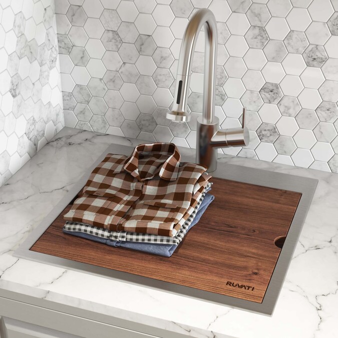 Ruvati 21-in x 20-in 1-Basin Stainless Steel Drop-In Laundry Sink with Drain