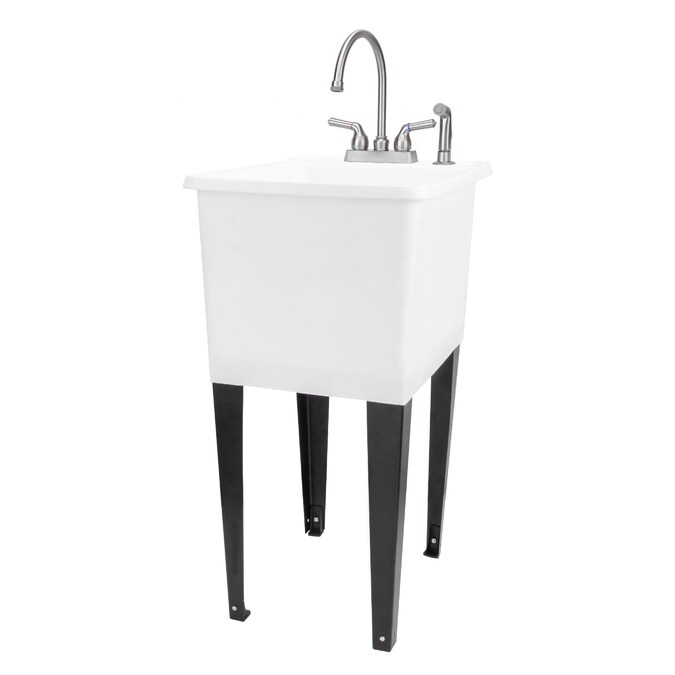 Cambridge Resources 17.75-in x 23.25-in 1-Basin White Freestanding Utility Tub with Drain and Faucet