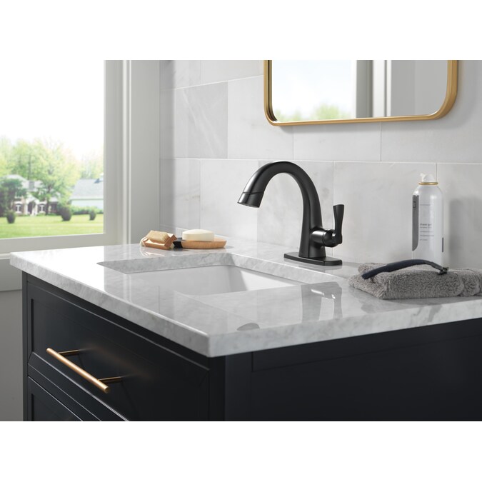 Delta Stryke Matte Black Single Hole 1-Handle WaterSense Pull-down Bathroom Sink Faucet with Drain and Deck Plate - Image 13