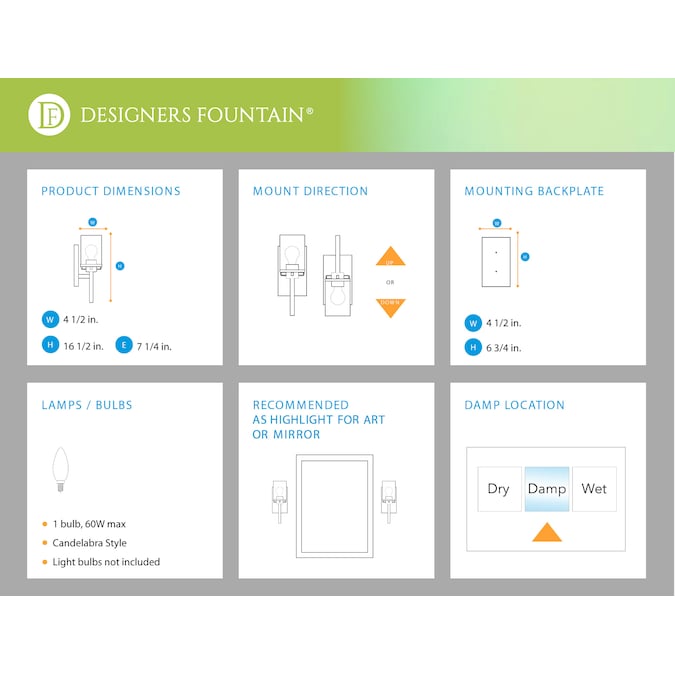 Designers Fountain Evi 4.5-in W 1-Light Chrome Modern/Contemporary Incandescent Wall Sconce - Image 6