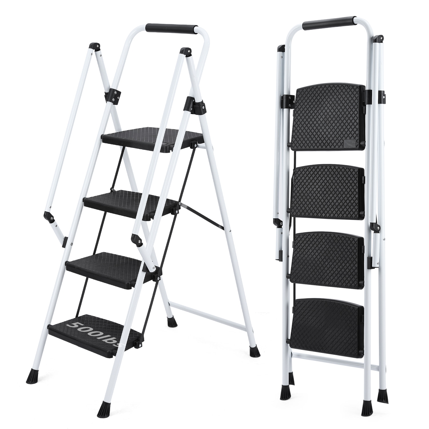 4 Step Ladder 4 -Step 500-lb Capacity White Steel Foldable Step Stool
