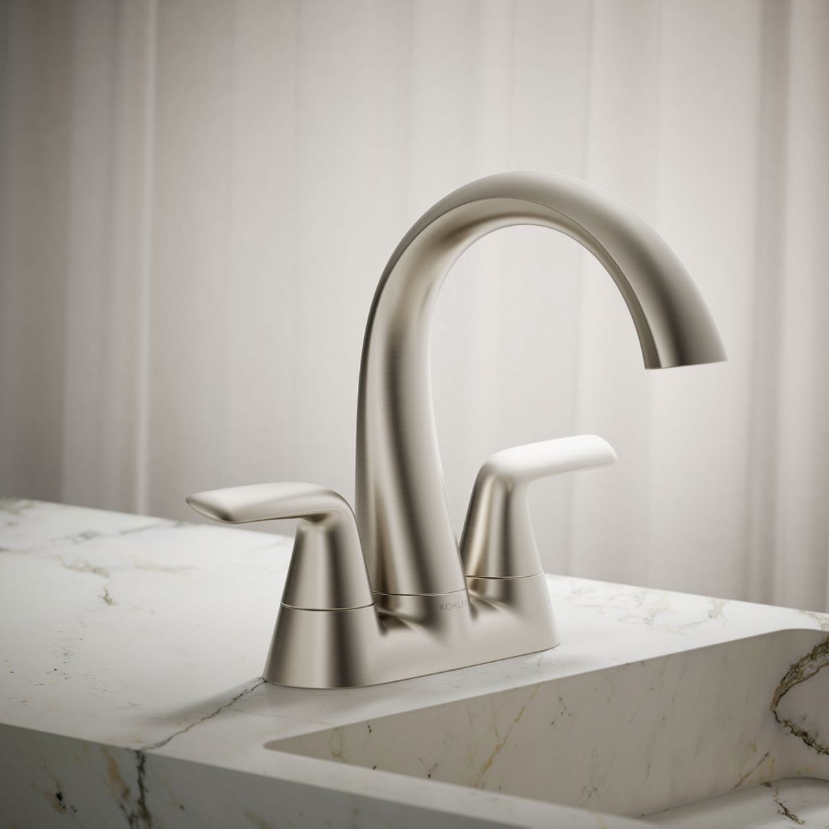 Avail Vibrant Brushed Nickel 4-in centerset 2-handle WaterSense Mid-arc Residential Handle Bathroom Sink Faucet with Drain