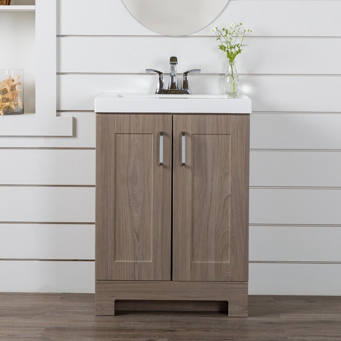 Diamond NOW Jennings 24-in Ash Brown Single Sink Bathroom Vanity with White Cultured Marble Top