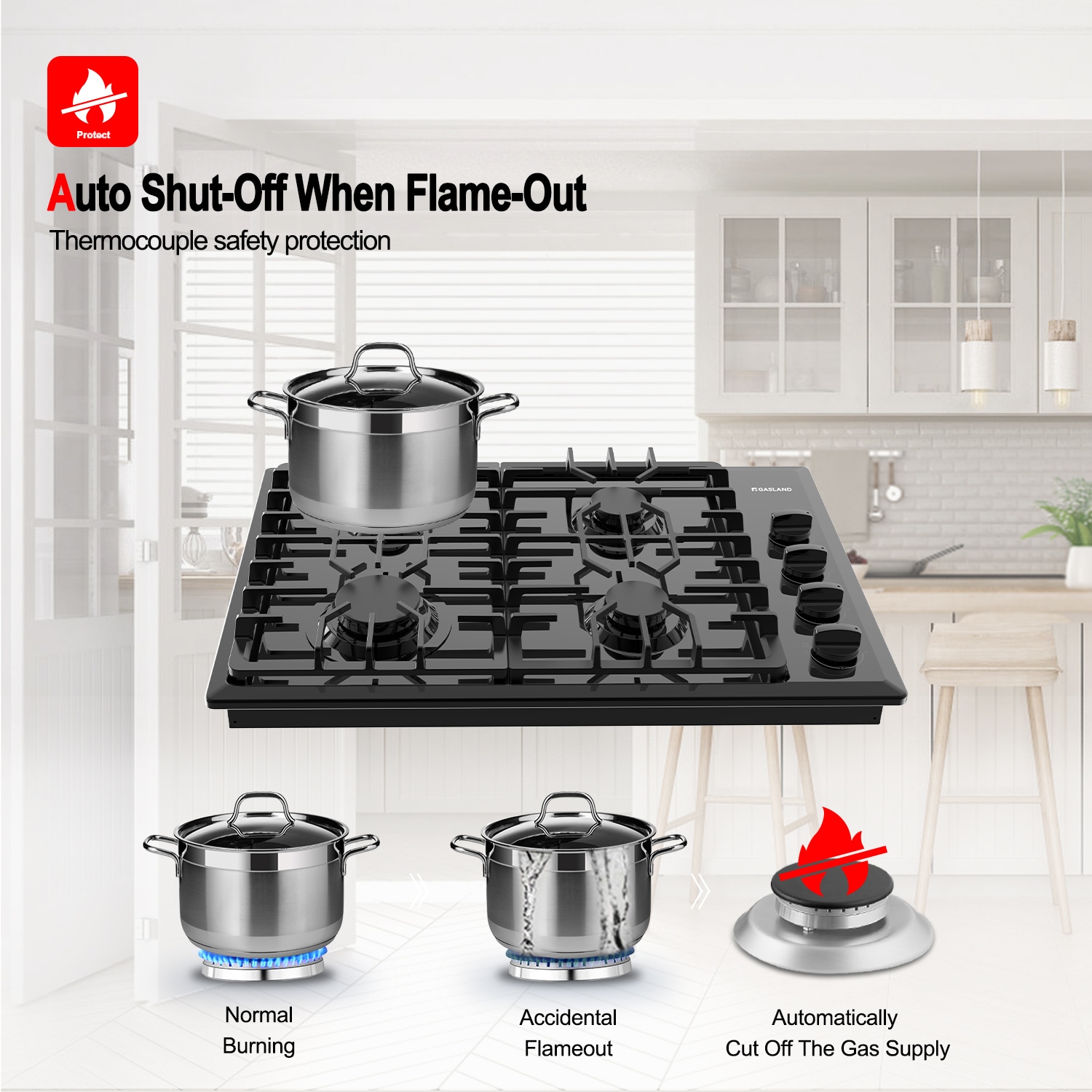 Gas Stovetop 30-in 4 burners Black Gas Cooktop - Image 5