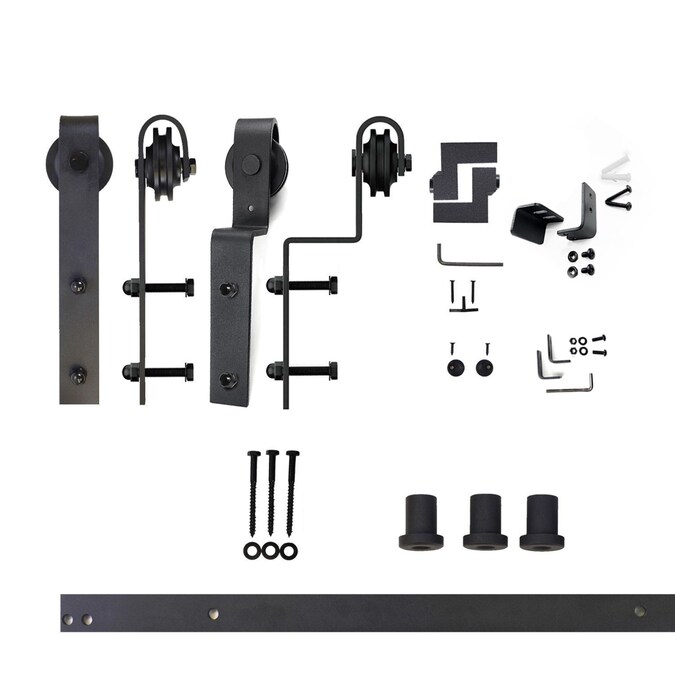 HOMACER 54-in Rustic Black Indoor J-strap Double Bypass Barn Door Hardware Kit
