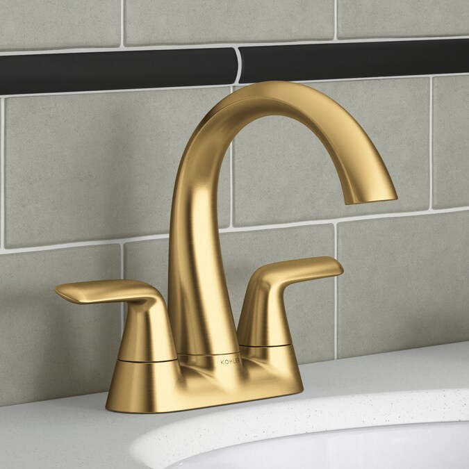 ER Avail Vibrant Brushed Moderne Brass 4-in centerset 2-Handle WaterSense Bathroom Sink Faucet with Drain