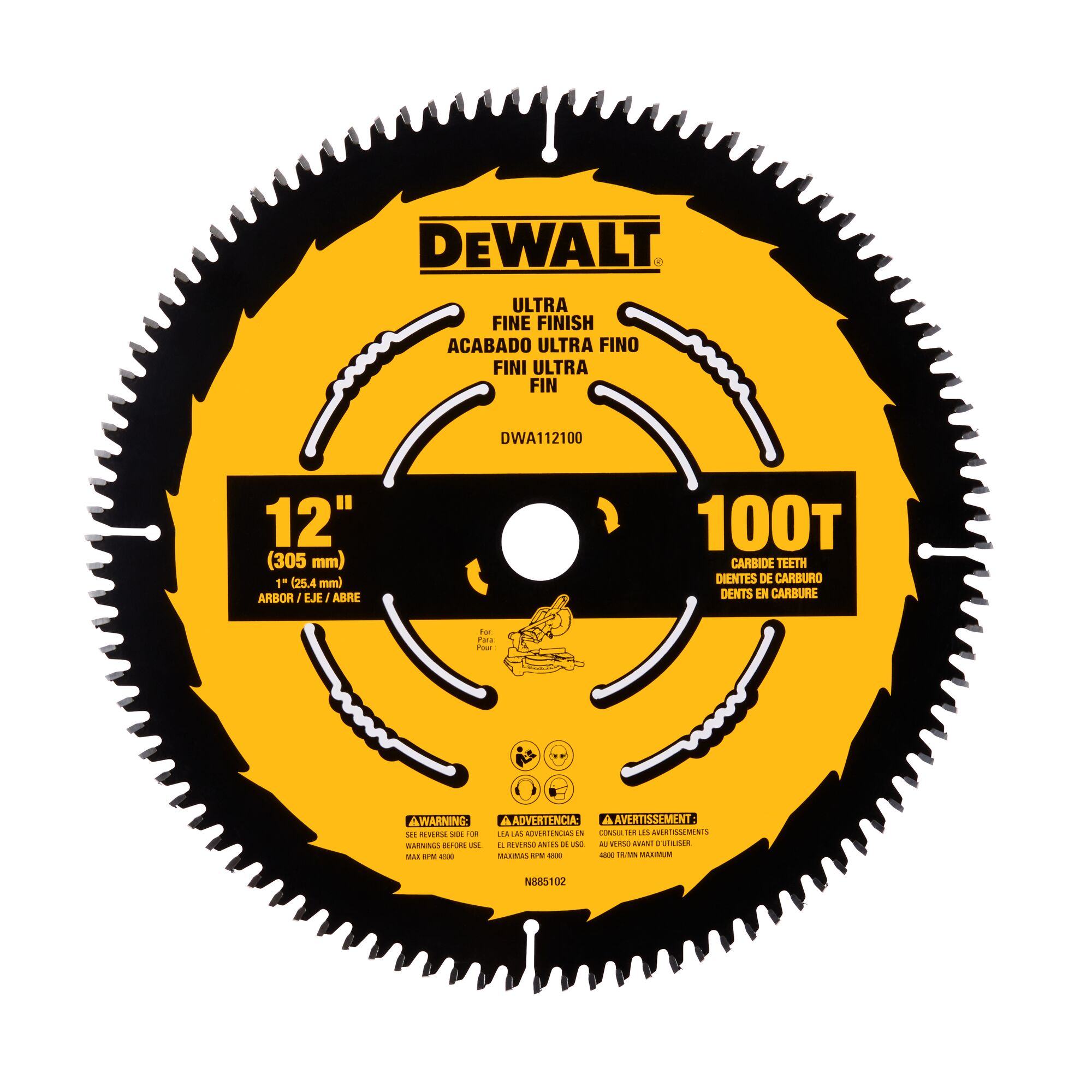 Large Diameter Saw Blades 12-in 100 -Tooth Fine Finish Tungsten carbide-tipped steel Miter saw blade Individual