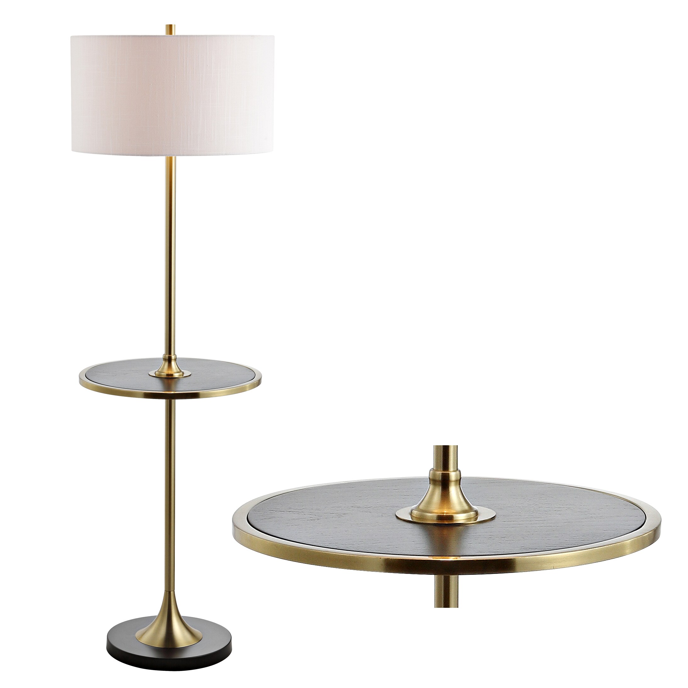 Luce Metal/Wood Transitional 59-in Black/Brass Gold Shelf Floor Lamp with Linen Shade