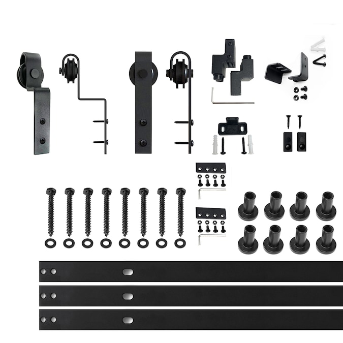 HOMACER 114-in Rustic Black Indoor J-strap Double Bypass Barn Door Hardware Kit