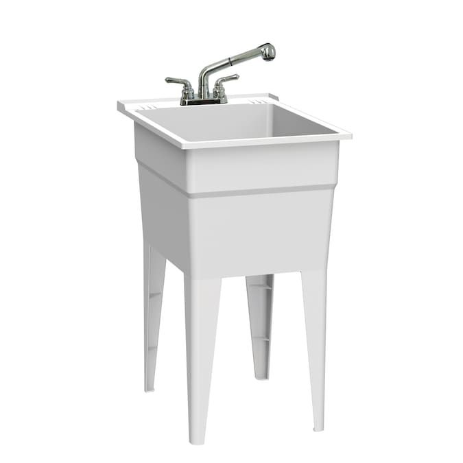 RuggedTub 18-in x 24.5-in 1-Basin White Freestanding Utility Tub with Drain and Faucet