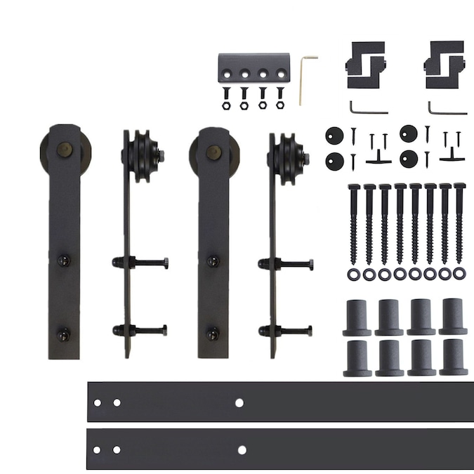 HOMACER 132-in Rustic Black Indoor I-strap Double Barn Door Hardware Kit