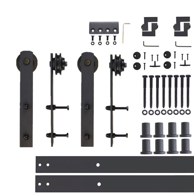 HOMACER 120-in Rustic Black Indoor I-strap Double Barn Door Hardware Kit