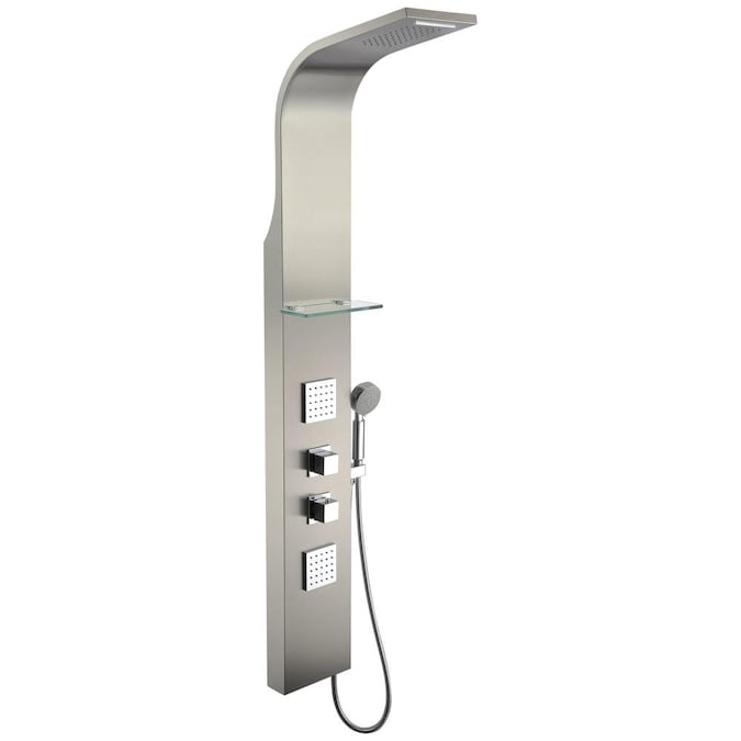 ANZZI Niagara Brushed Steel 6.5-in Waterfall Shower Panel System with 3-way Diverter (Thermostatic Valve Included)
