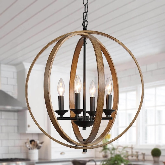 LNC Chet 4-light globe pendant 4-Light Antique Black Farmhouse LED Dry rated Chandelier