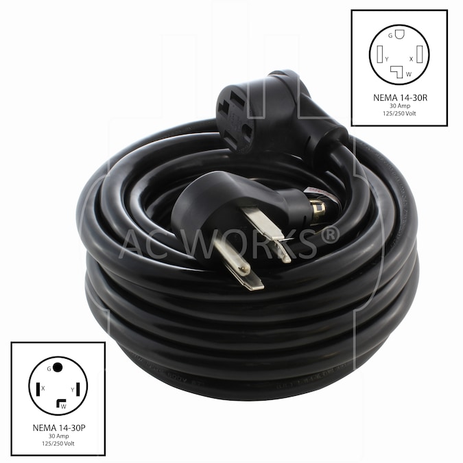 AC WORKS 30A 125/250V NEMA 14-30 4-Prong Dryer 25-ft 10/4 4 Prong Black Indoor/Outdoor STW Heavy Duty Appliance Extension Cord - Image 7