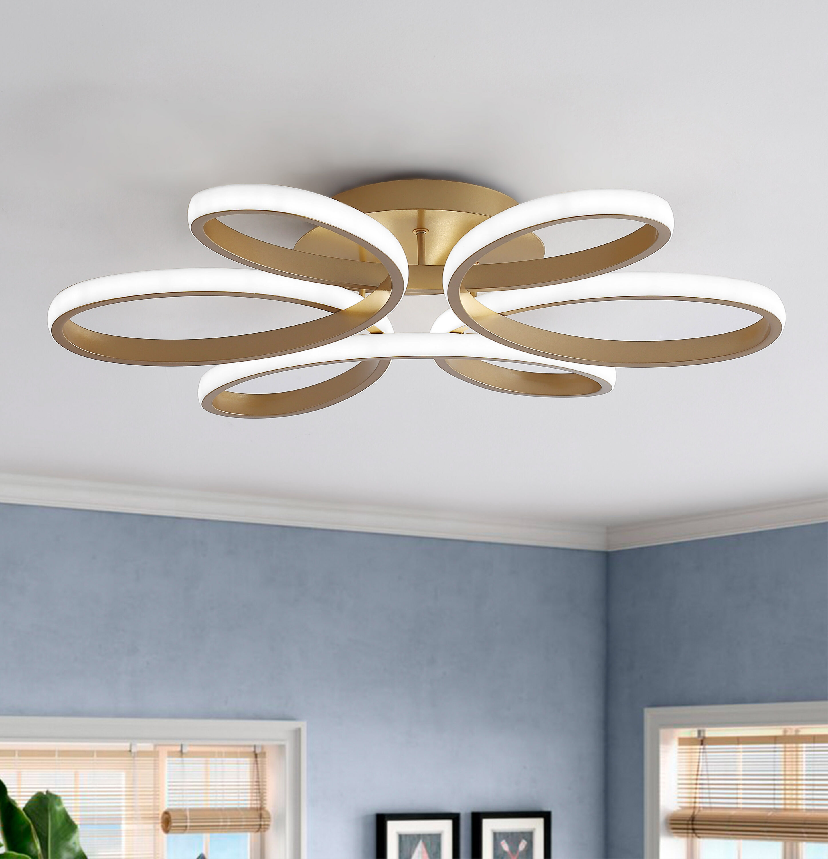 1 -Light 22.8-in Gold Integrated LED Semi Flush Mount Light ENERGY STAR Certified