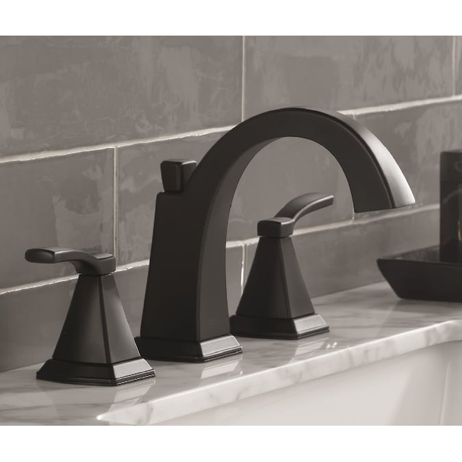 Delta Flynn Matte Black Widespread 2-Handle WaterSense Bathroom Sink Faucet with Drain