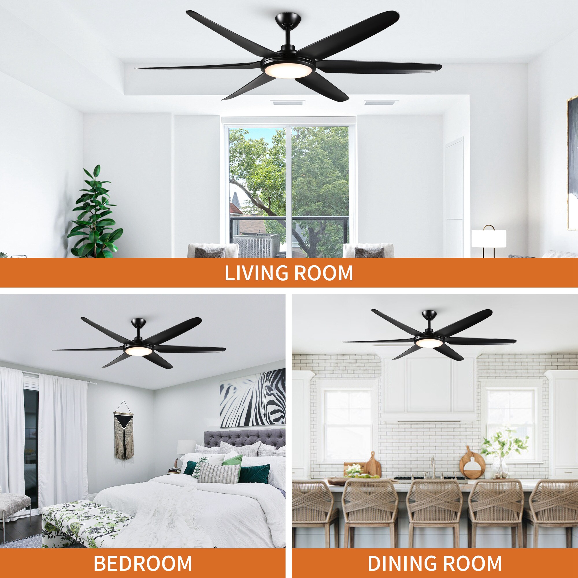 65-in Integrated LED Black with Black Blades Ceiling Fan With Light - Remote Included ( 6 -Blade ) - Image 7