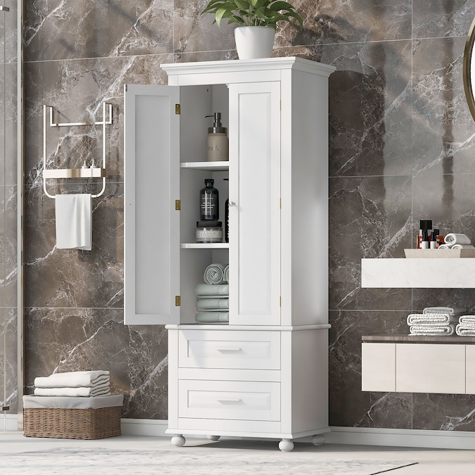 ModernLuxe 15.7-in W x 62.5-in H Wood Composite White Wall-mount Utility Storage Cabinet