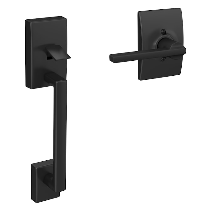 Schlage Century-Latitude Matte Black Entry Door Handleset with Latitude Lever