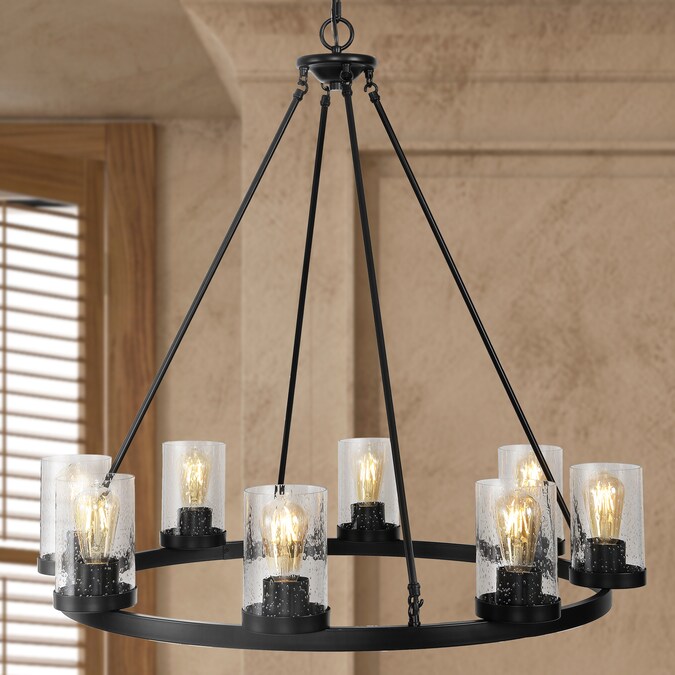 JONATHAN  Y Pablo Ring 33.5" Iron/Seeded Glass Bohemian 8-Light Oil-Rubbed Black French Country/Cottage Led, Dry rated Chandelier