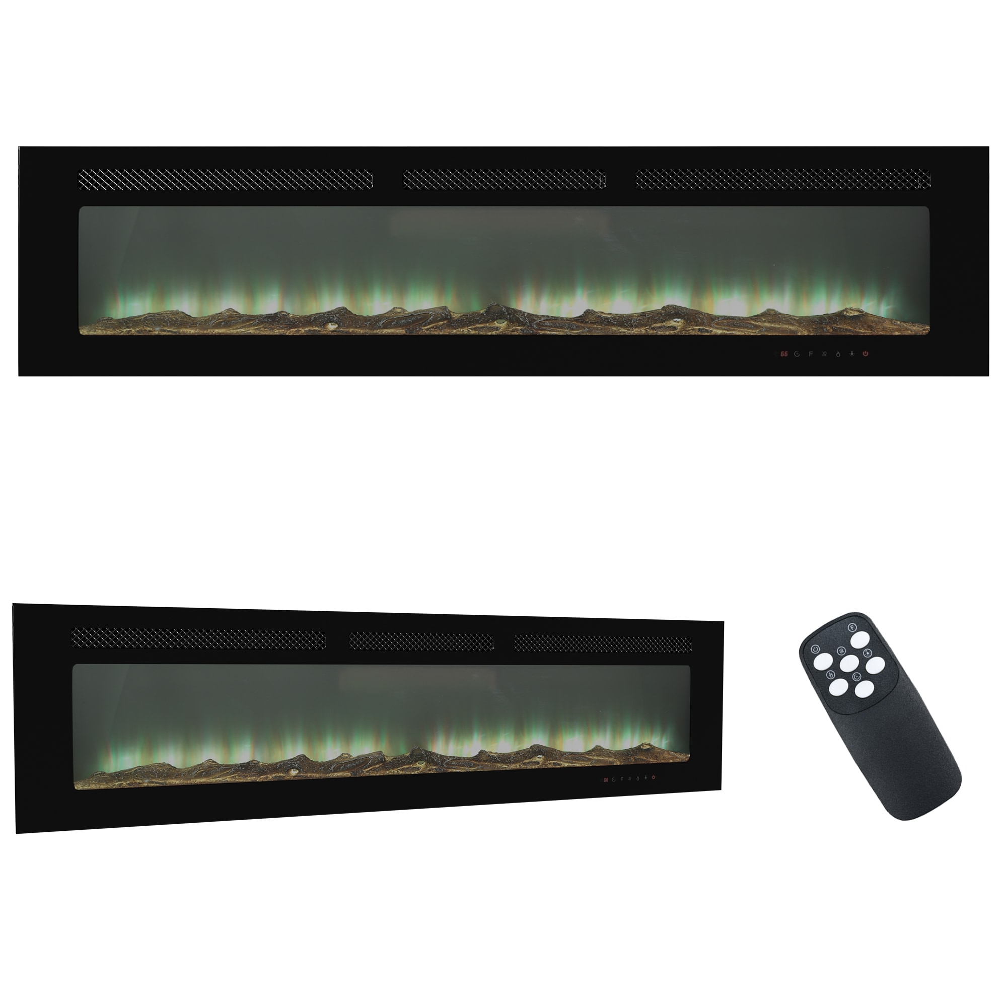 72-in W Black Wall mount Fan-forced Wall-mount Electric Fireplace with Remote Control Included