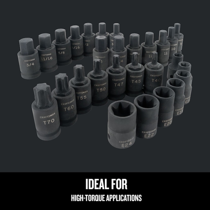 CRAFTSMAN 28-Piece Standard (SAE) and Metric Combination 1/2-in Drive Set 6-point Impact Socket Set - Image 6